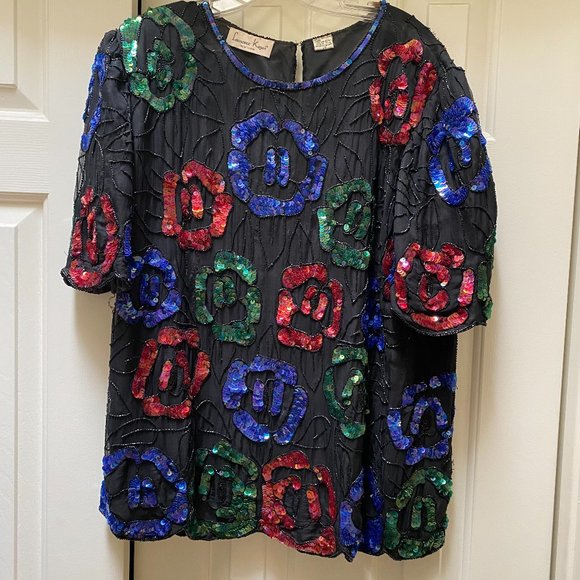 Laurence Kazar Tops - Vintage LAURENCE KAZAR Sequined Silk Top